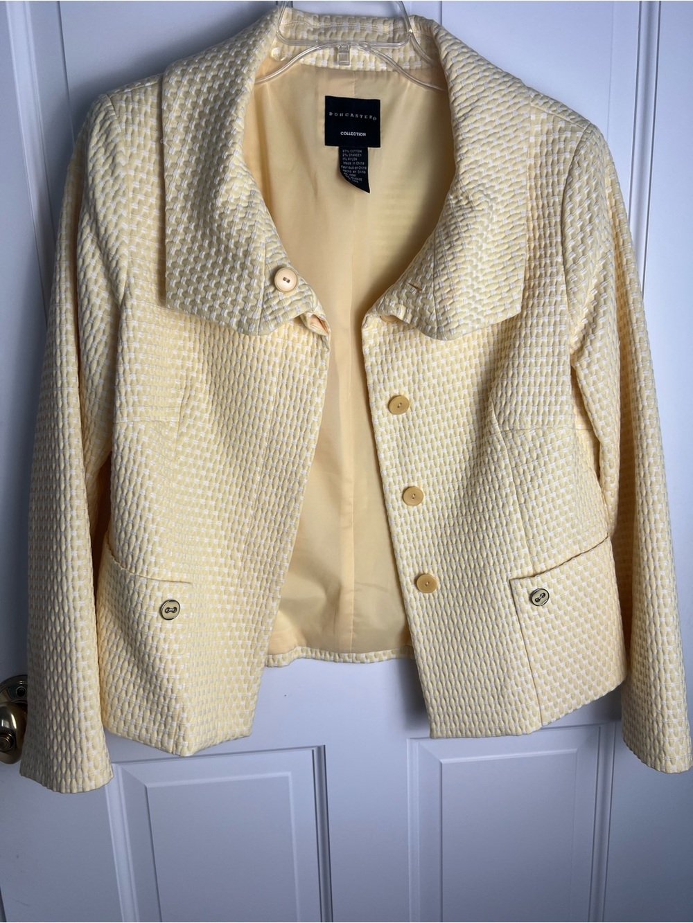 Doncaster Butter Yellow and White Textured Button-Front Blazer